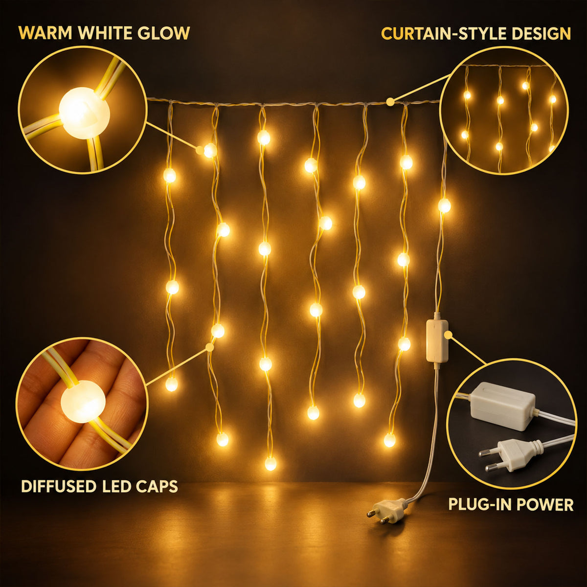 Warm White Bulb Curtain String Lights for Home Decoration (10 Mtr Approx)