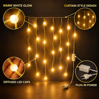 Warm White Bulb Curtain String Lights for Home Decoration (10 Mtr Approx)