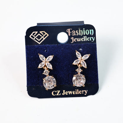 Side profile of lightweight floral CZ diamond drop earrings for women