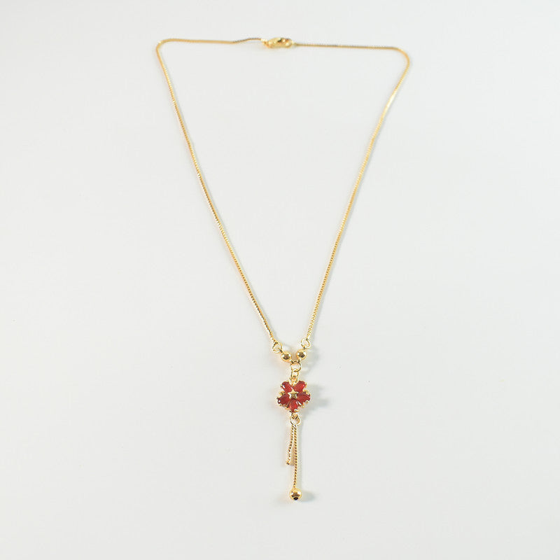 Gold-Plated Red Crystal Flower Pendant Necklace for Women