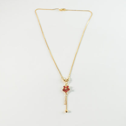 Gold-Plated Red Crystal Flower Pendant Necklace for Women