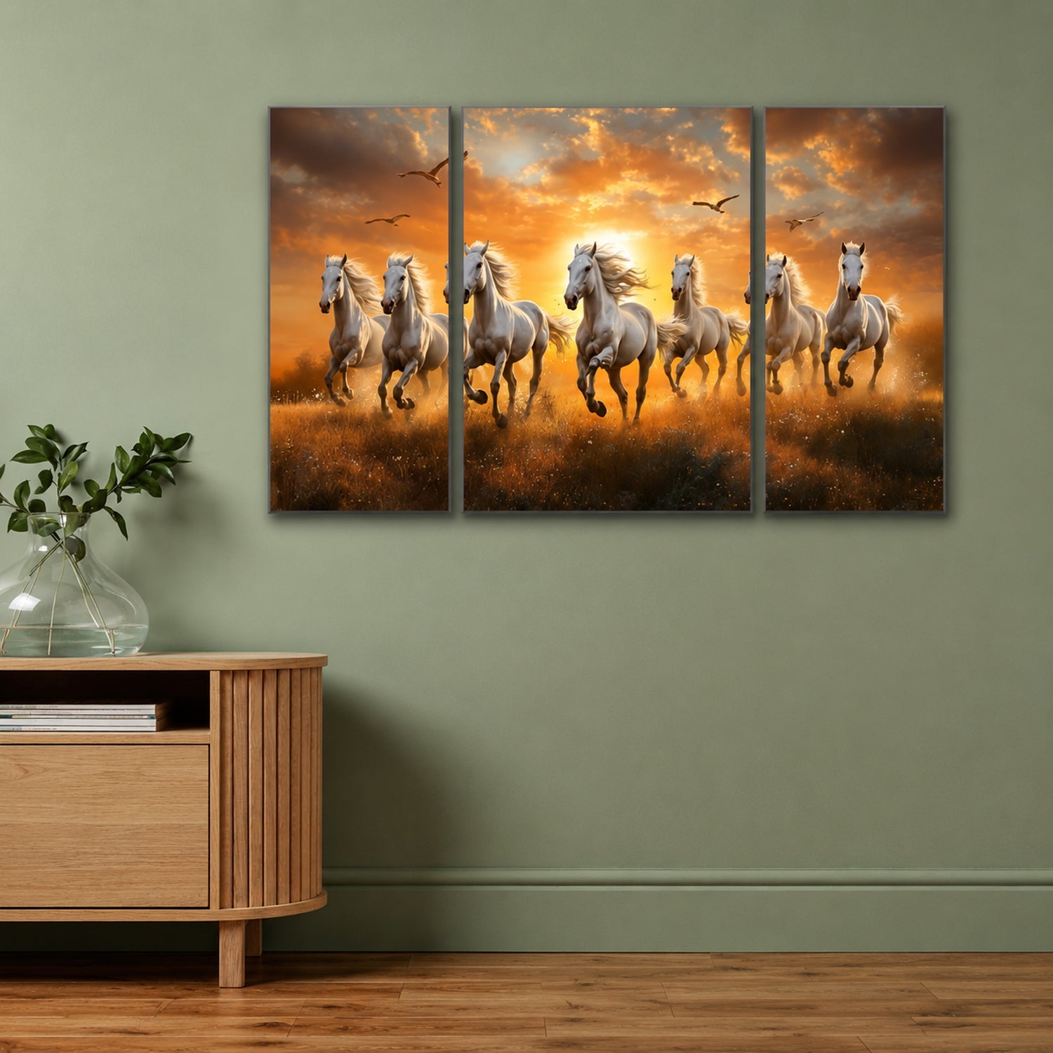 3 panel horses nature art frame