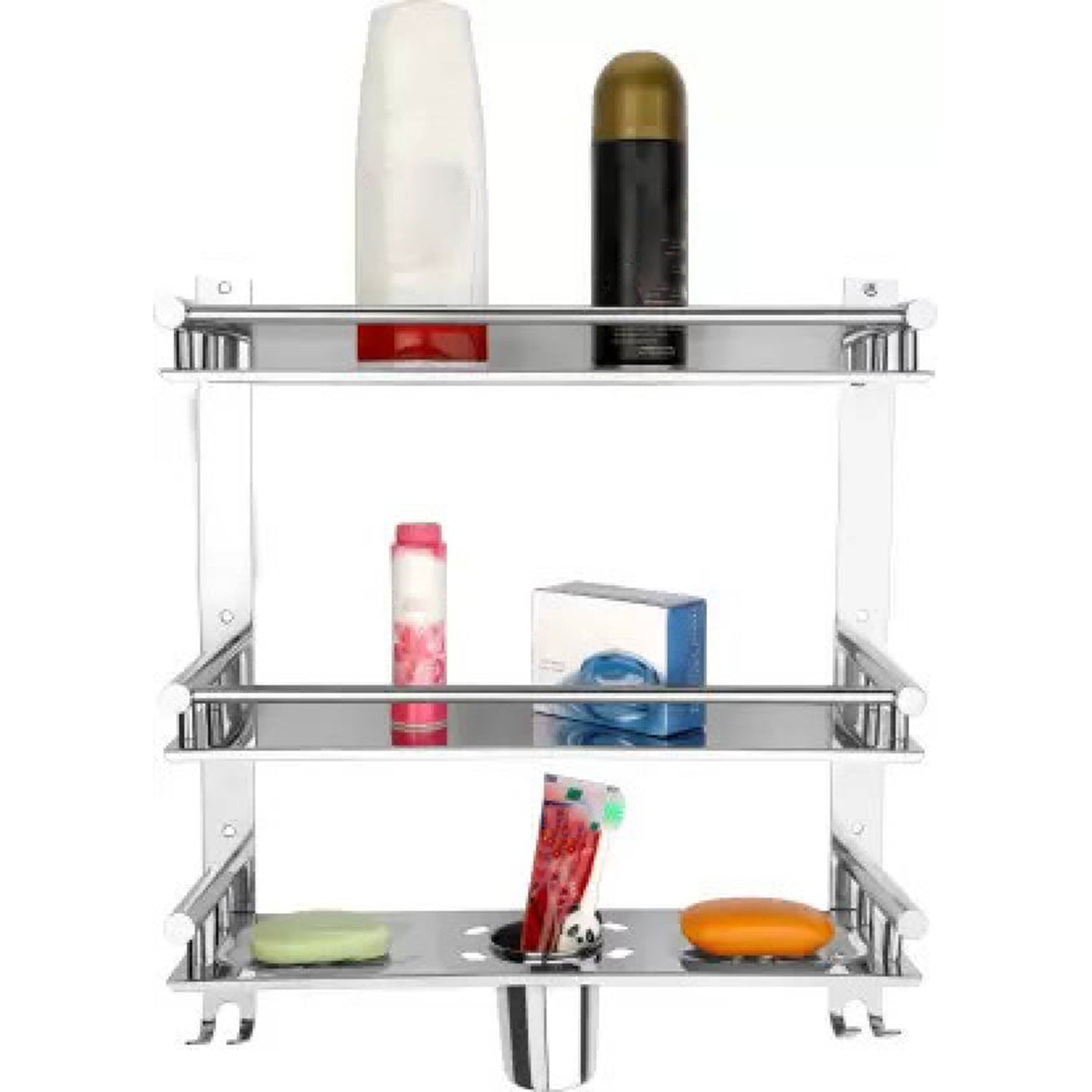 Stainless Steel 6 In 1 Multipurpose Bathroom Shelves Rack (15Inch)