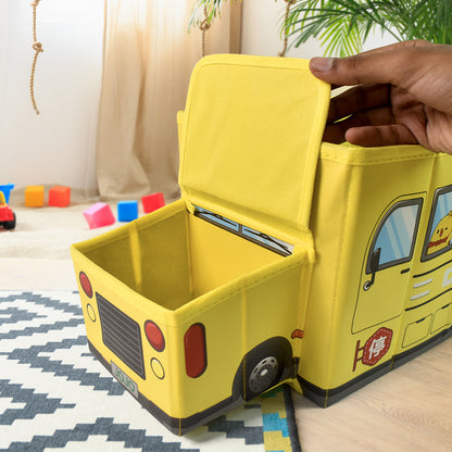 School Bus Shaped Portable Foldable Toy Box Storage with Lid (1 Pc)