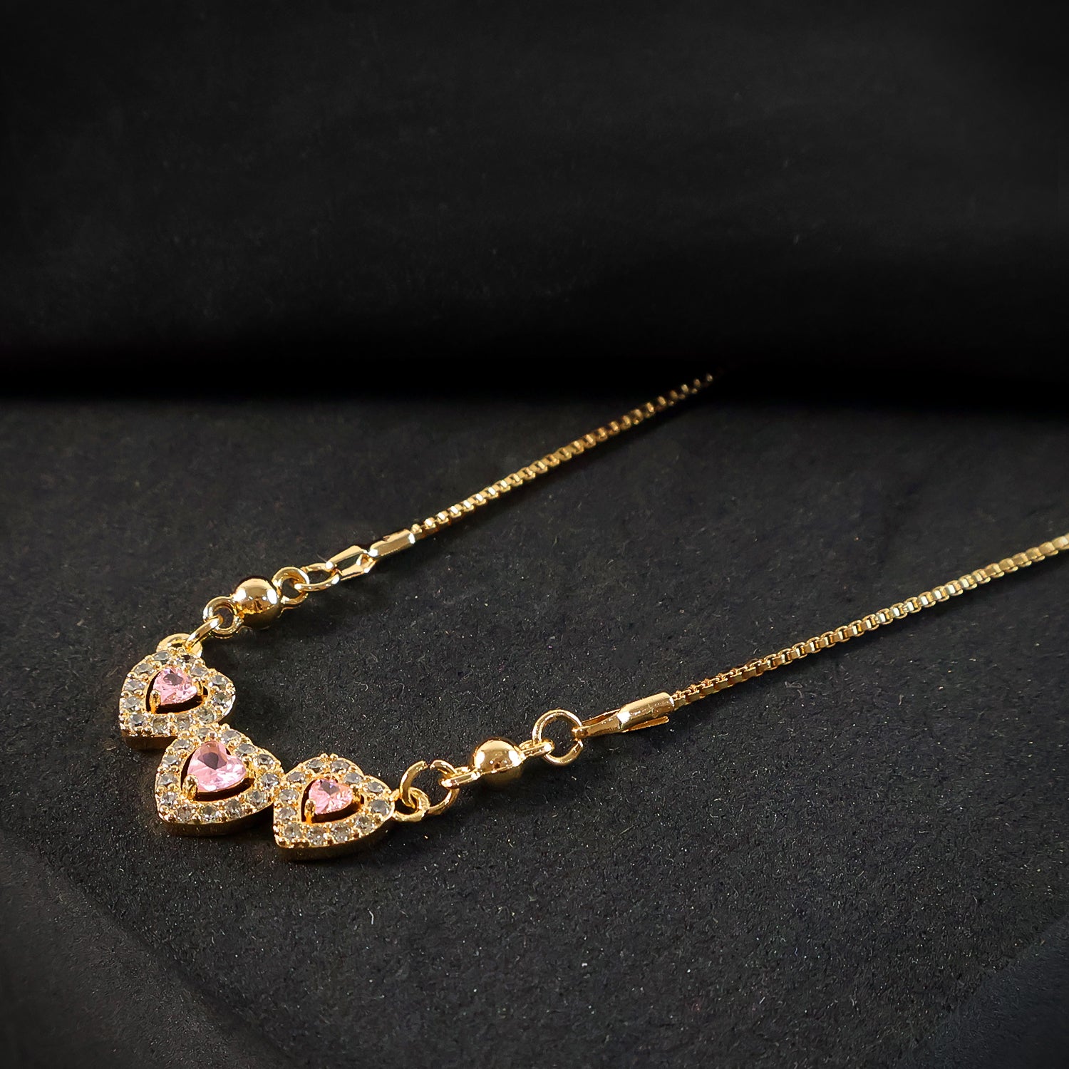 Romantic Triple Heart Gold-Plated Pendant Necklace for Women