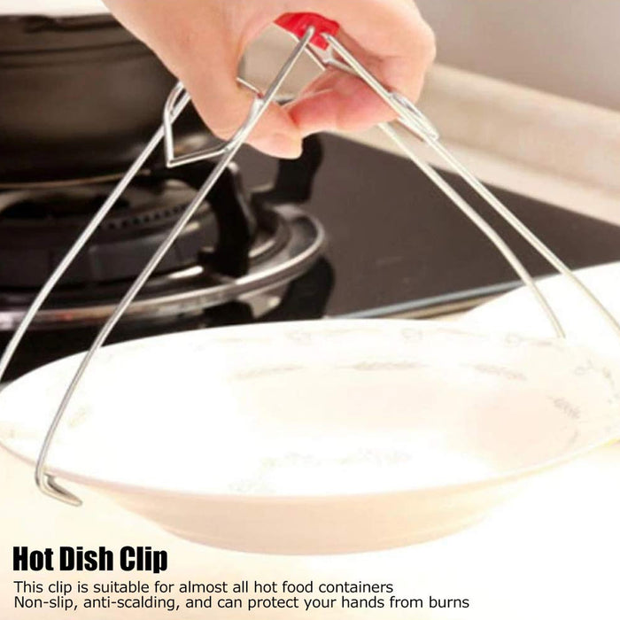 Kitchen Tongs Stainless Steel Pot Pan Gripper Clip Red Handle Take Bowl Clip Gripper Multi-Purpose Bowl Kitchen Accessories Kitchen Tongs Stainless Steel For Restaurants for Kitchen