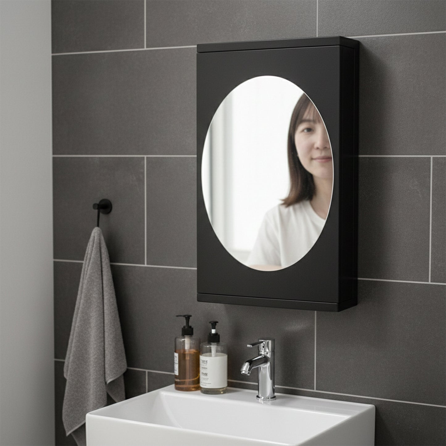 Wall Mounted Black Rotating Storage Cabinet Organizer (1 Pc, 22x42 Cm)