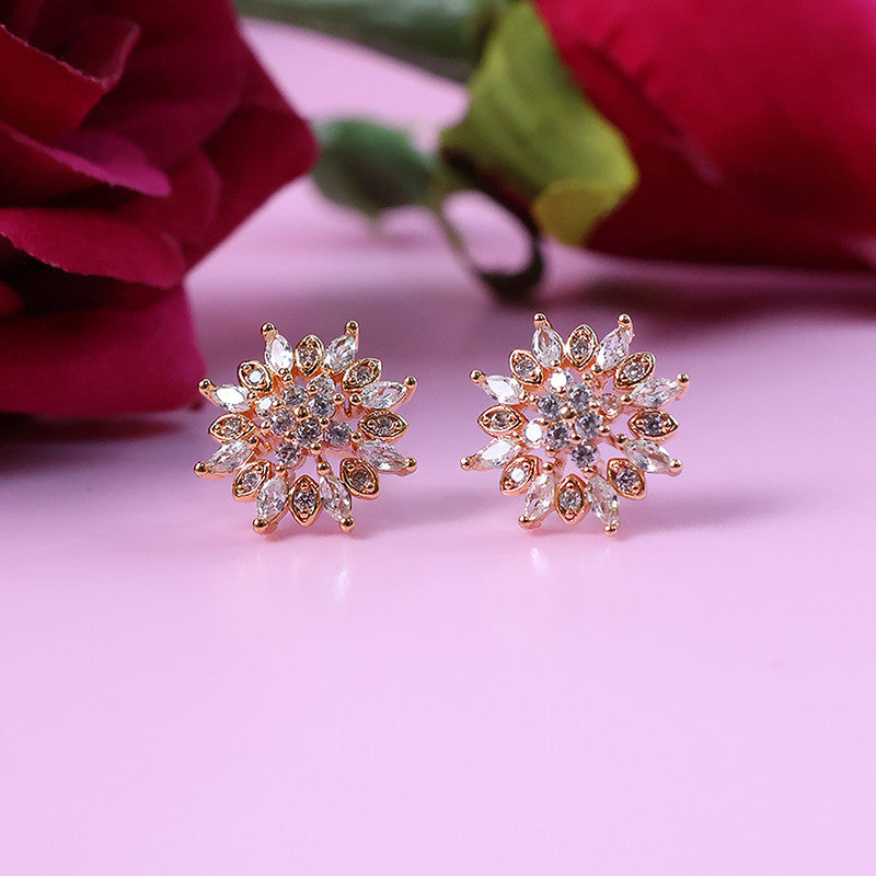 Charming Floral Cluster CZ Stone Stud Earrings for Women