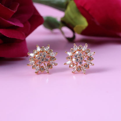 Charming Floral Cluster CZ Stone Stud Earrings for Women