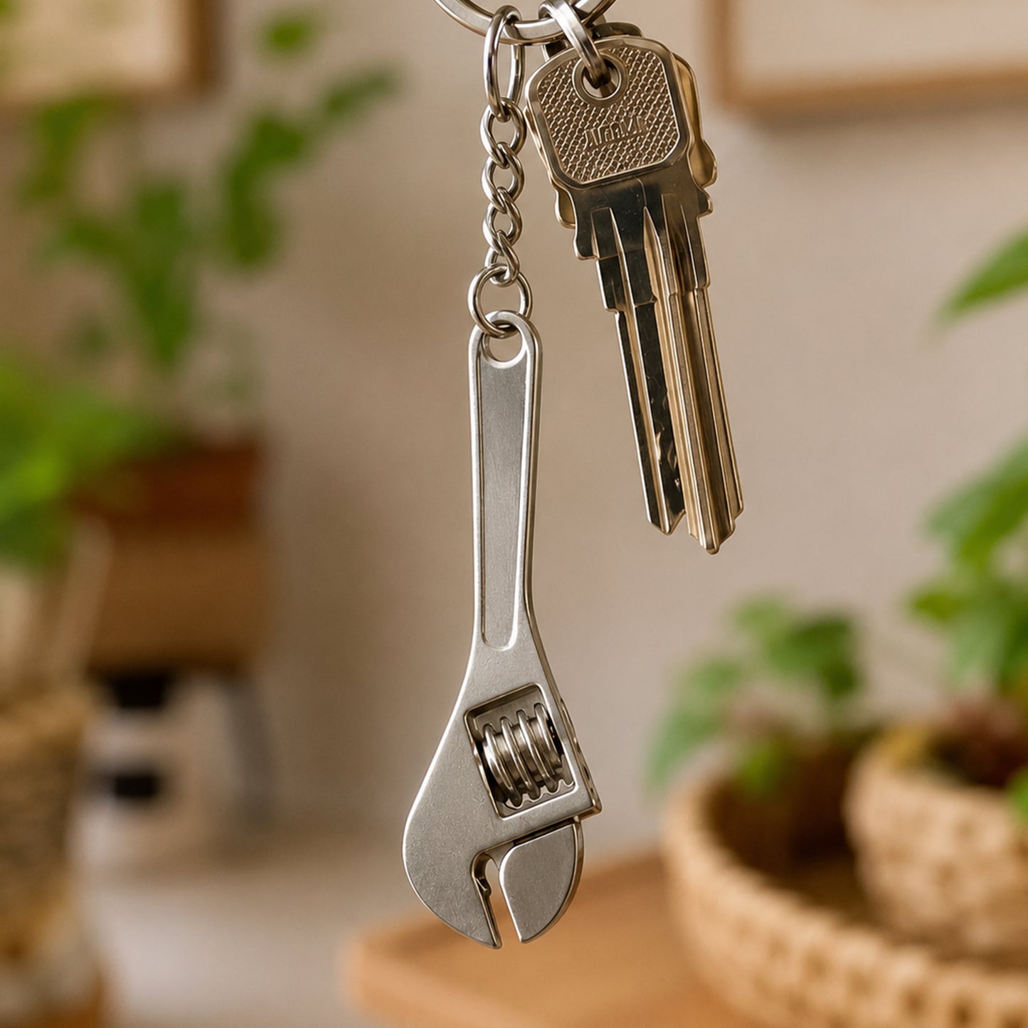 Mini Adjustable Wrench Keychain Metal Spanner Key Ring for Bag (1 Pc)