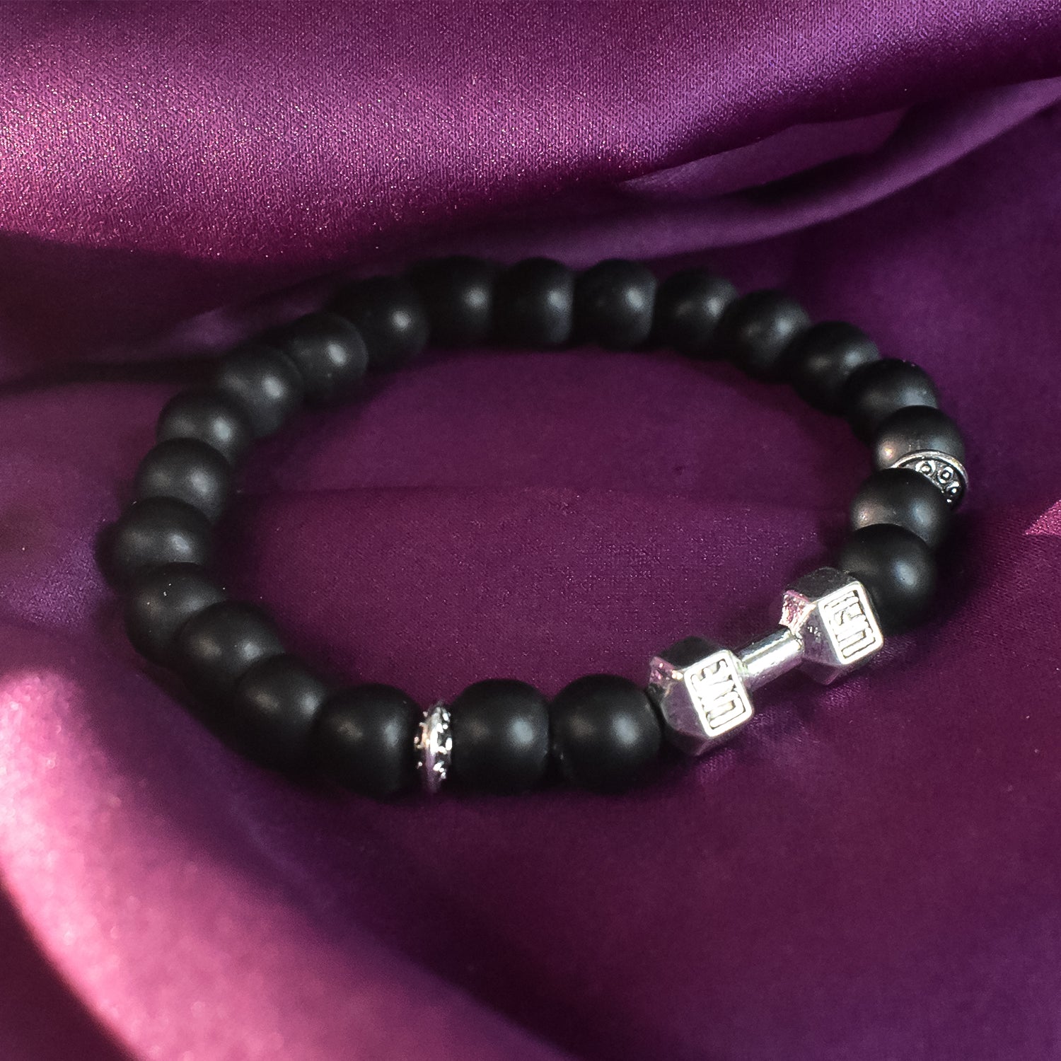 Black Matte Agate Dumbbell Bracelet