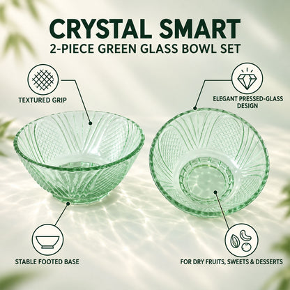 Textured Glass Bowl Set for Serving Dry Fruits, Snacks and Desserts (2 Pc Set)