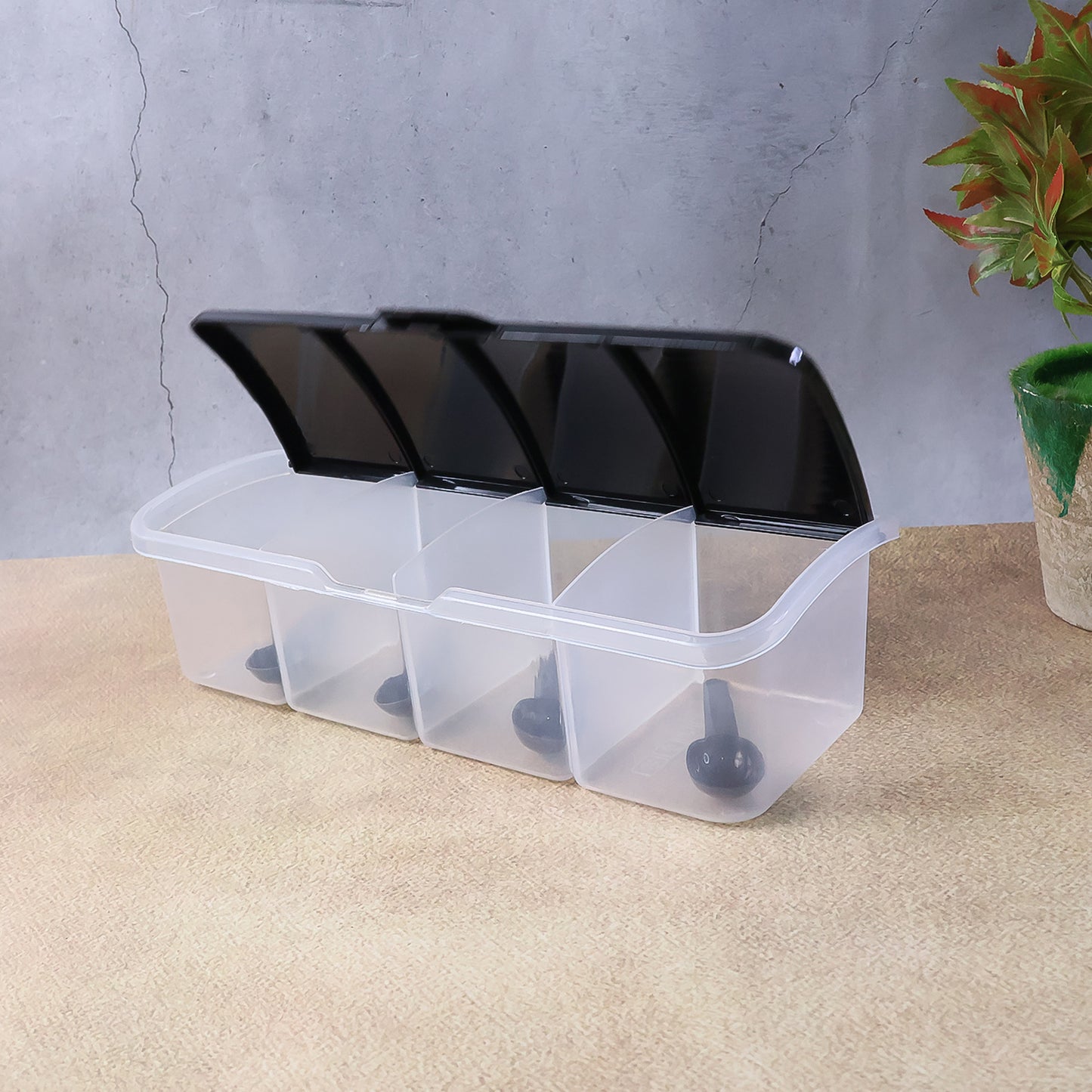 Kitchen Multipurpose Air-tight 4 Sections Storage Containers / Masala Box (1 Set)