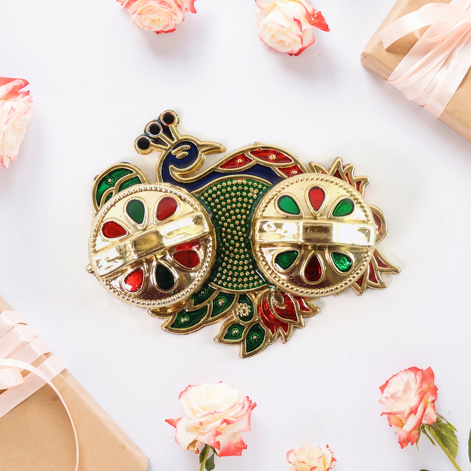 Peacock Design Metal Kumkum / Roli–Chawal Box - (1 Pc)