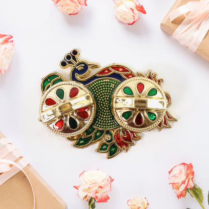 Peacock Design Metal Kumkum / Roli–Chawal Box - (1 Pc)