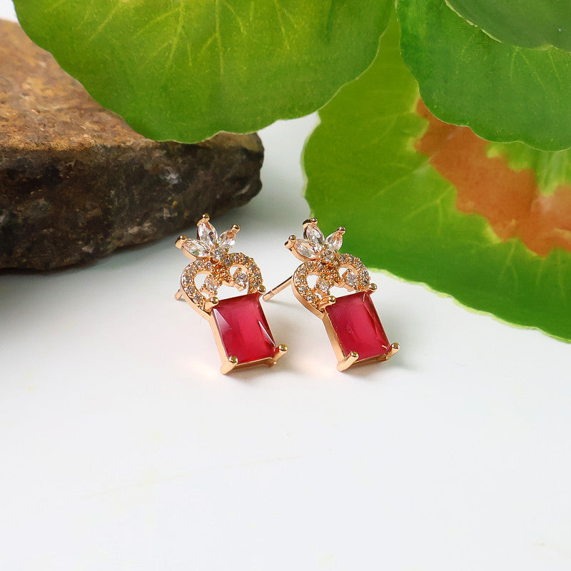 Royal Red Stone CZ Crown Design Earrings for Women