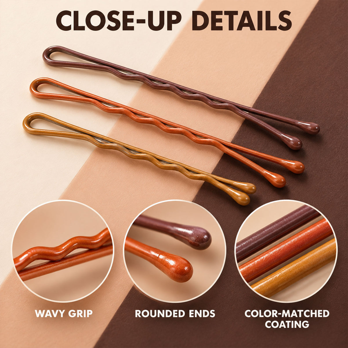 Earth Tone Metal Bobby Pins Set in Brown Orange and Mustard (20 Pc)
