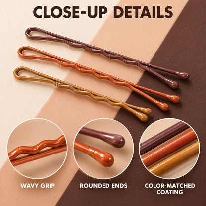 Earth Tone Metal Bobby Pins Set in Brown Orange and Mustard (20 Pc)
