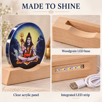 3D Mahadev LED Lamp with Wooden Base for Home Decor Shelf (1 Pc)