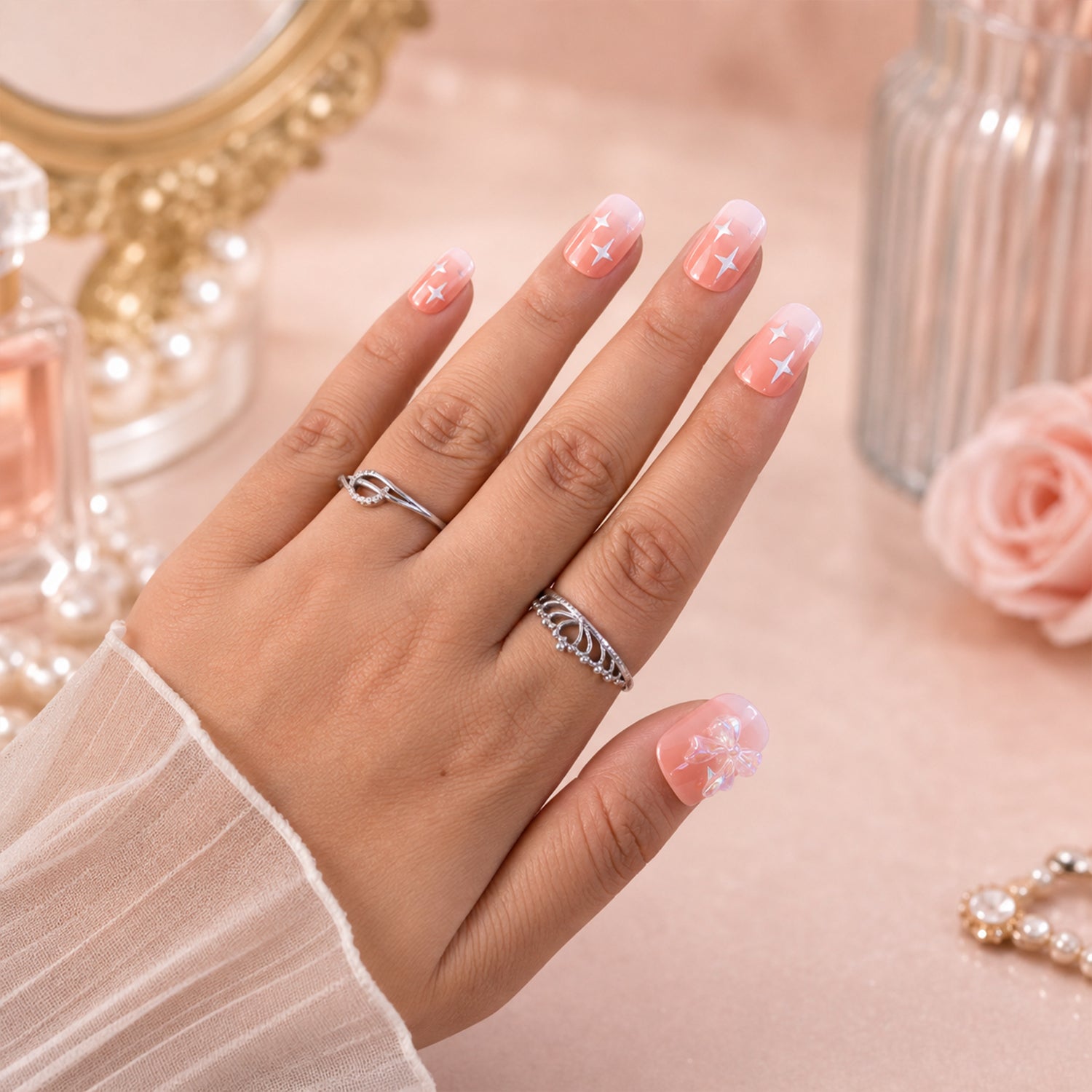 Artificial False Nail Set with Mix Design fake nails - (1 Set)