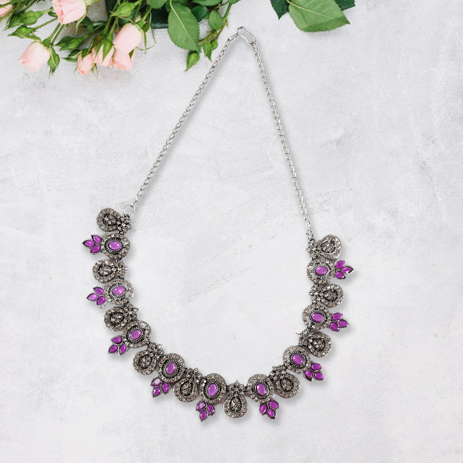 Elegant Purple and White Diamond Necklace Set