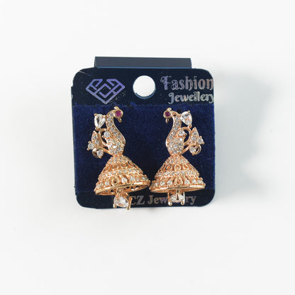 Beautiful Peacock Design CZ Stone Jhumka Earrings for Women