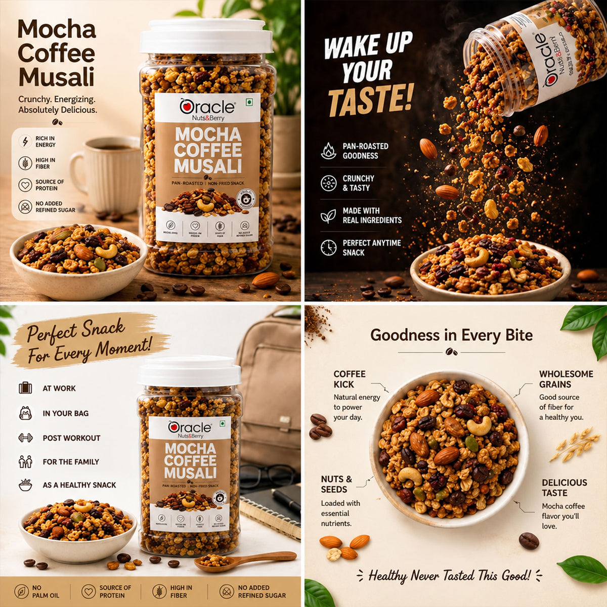 Mocha Coffee Muesli Premium Rich Pan Roasted Crunchy Breakfast Cereal Jar (400g)