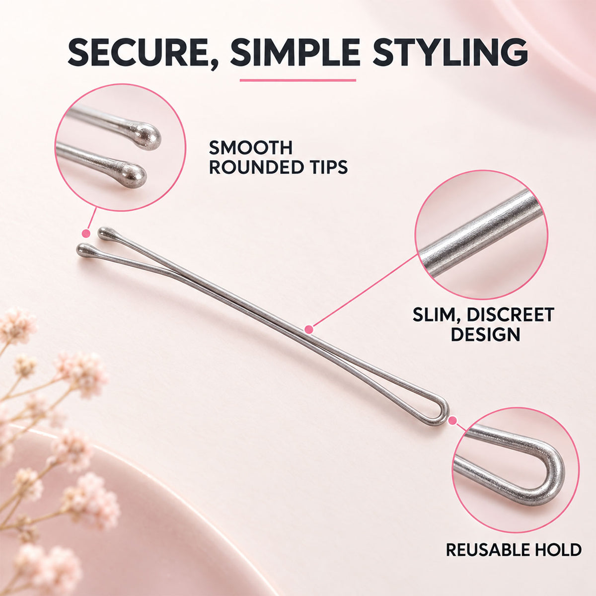 Metal Hair Pins with Rounded Tips for Everyday Bun and Updo Hair Styling (24 Pc)