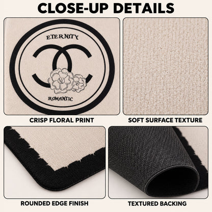 Black and Cream Bath Mat, Soft Textured Absorbent Floor Rug (1 Pc, 40x30 Cm)