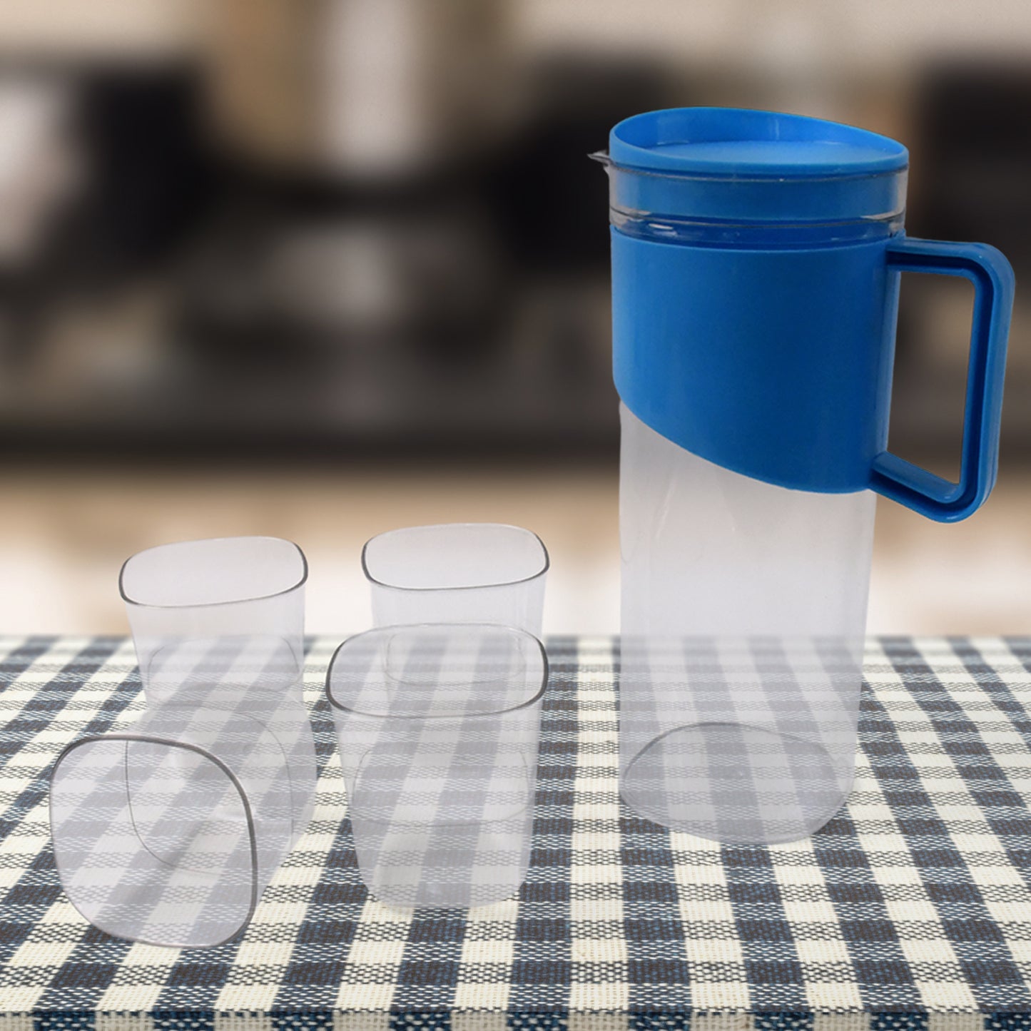 Transparent Stylish Premium Jug with Elegant Handle (2000 ML Jug Approx & 4 Pcs Plastic Glass)