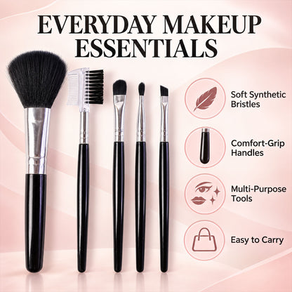 Mini Makeup Brush Set for Face Eye Brow and Lip Makeup with Compact Tools (5 Pc)