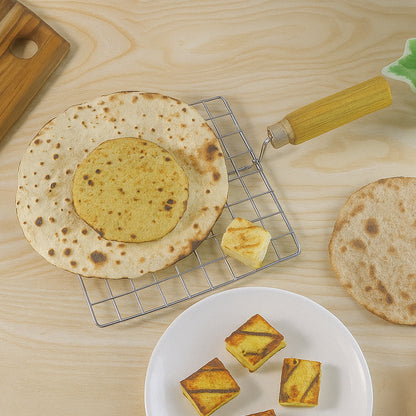 Kitchen Square Stainless Steel Roaster Jali, Barbecue Grill with Wooden Handle