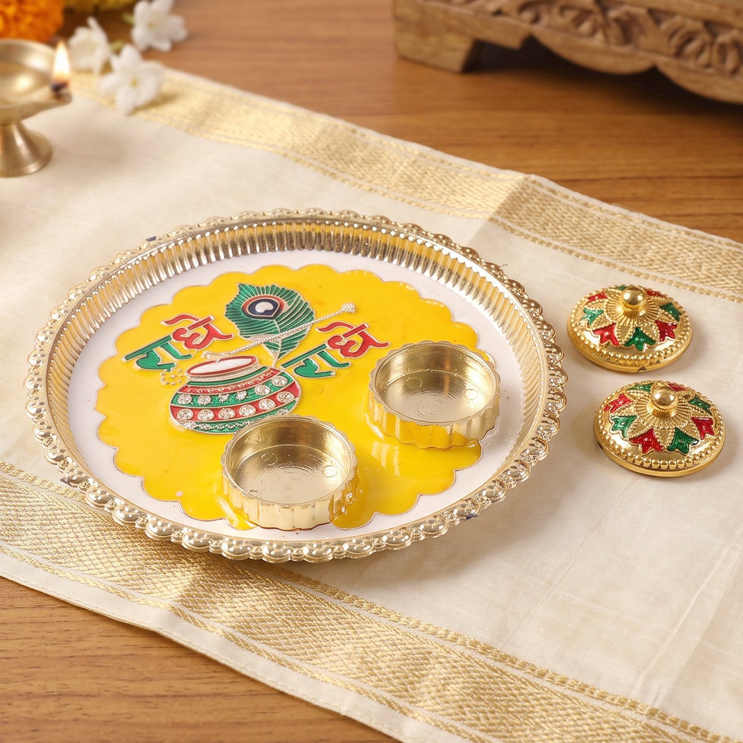 Traditional Kumkum Pooja Thali Set for Puja Rituals and Festivals (1 Pc)