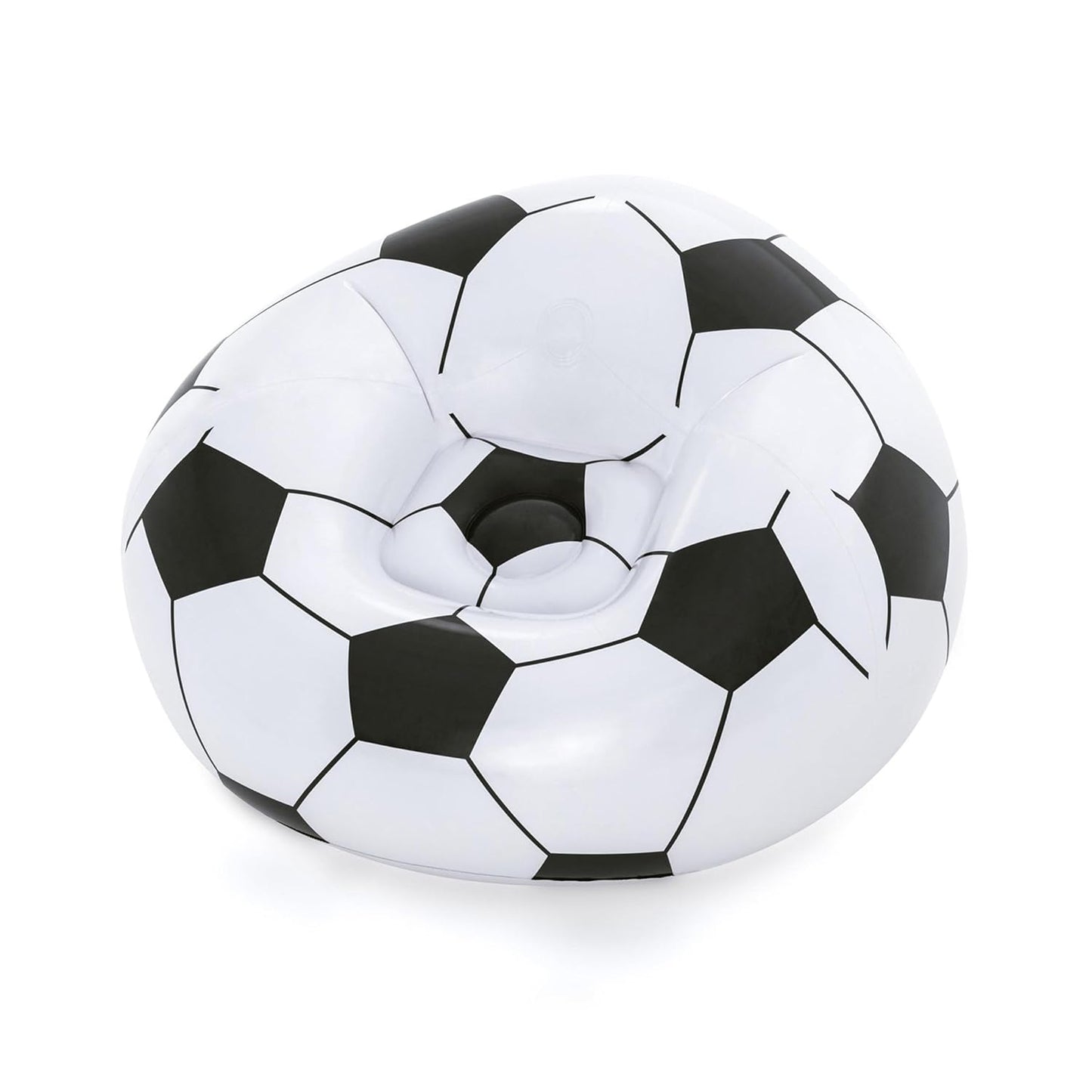 Inflatable soccer ball lounge chair set up in a child's playroom
