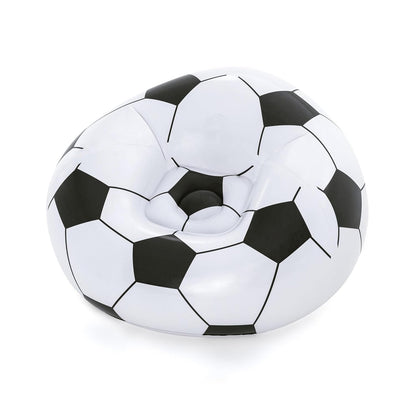 Inflatable soccer ball lounge chair set up in a child's playroom