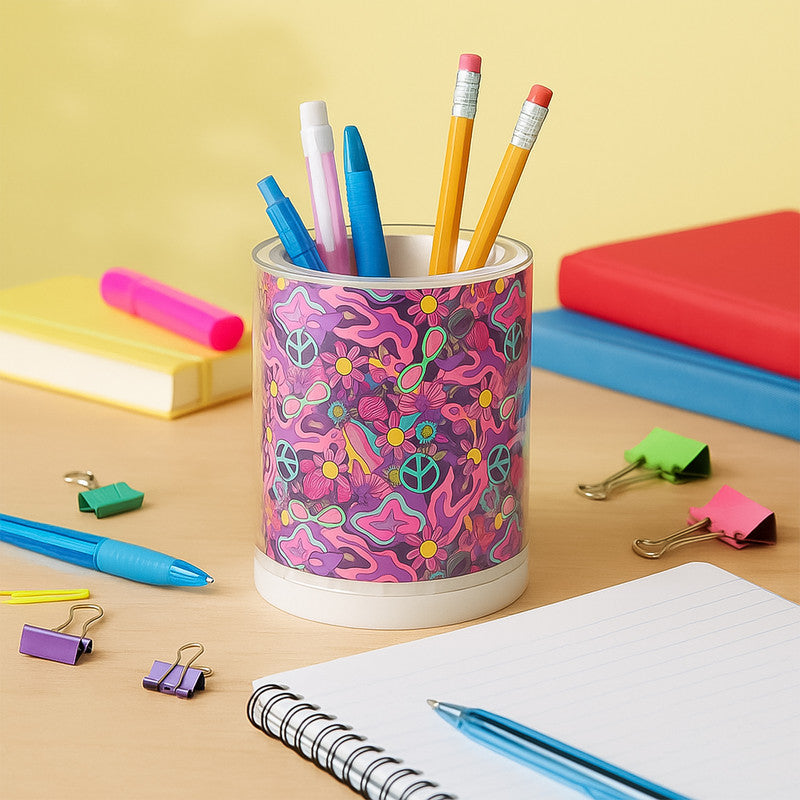 Khyati Crystal Round Pen Stand – Stylish Transparent Desk Organizer