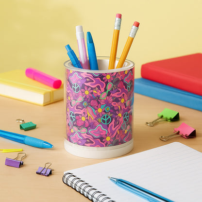 Khyati Crystal Round Pen Stand – Stylish Transparent Desk Organizer