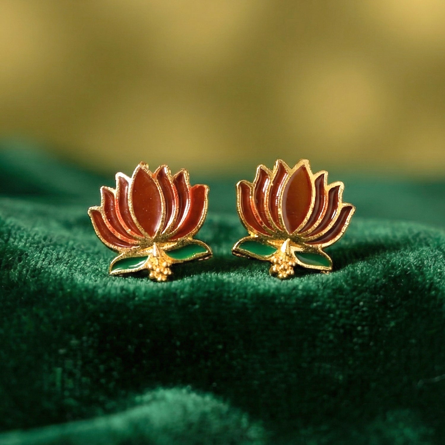 Lotus Design Necklace with Stud Earrings – Traditional Festive Set