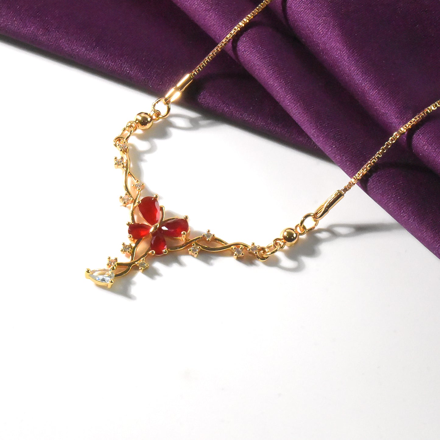 Charming Red Butterfly Gold-Plated Pendant Necklace for Women