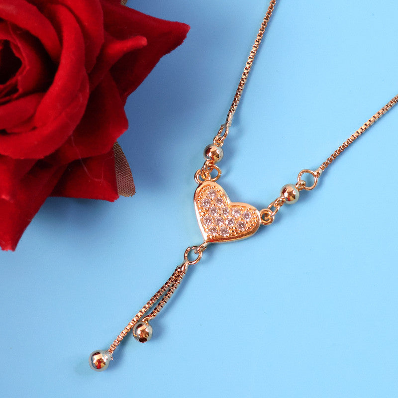 Sparkling Heart Drop Pendant Necklace – Gold-Plated Chain for Women
