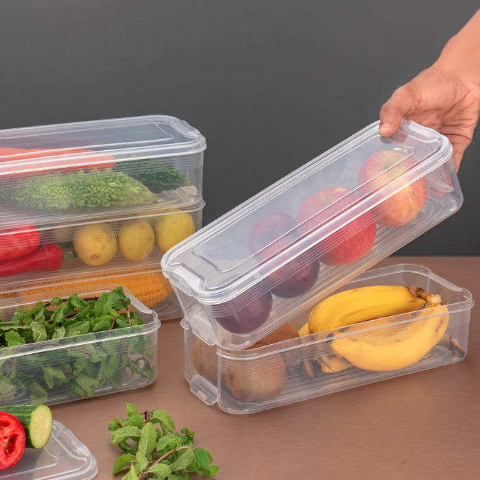3 Fridge Storage Container, Fridge Organizer with Lid Stackable Fridge Storage Containers Plastic Freezer Storage Containers for Fish, Meat, Vegetables, Fruits, Pack of 3pcs, 1500ML Approx