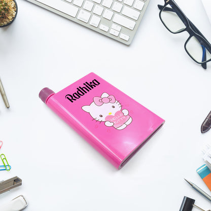 Customize Kitchen Storage A5 size Flat Portable NoteBook Shape Water Bottle With a Cartoon Character Design-Hello Kitty - For School Outdoors and Sports Return Gift/Birthday Gift (1 Pc 420ML)