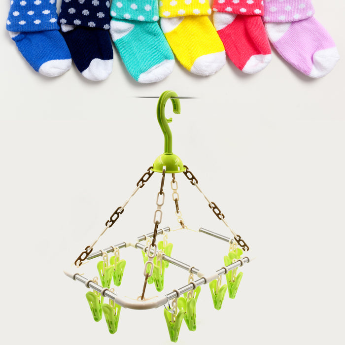 STRONG CLOTHESPIN RACK LAUNDRY DRYING RACK, CLOTHES HANGERS WITH 15 CLIPS, CLIP HANGER DRIP HANGER FOR DRYING UNDERWEAR, BABY CLOTHES, SOCKS, BRAS, TOWEL, CLOTH DIAPERS, GLOVE, HIGH QUALITY MATERIAL
