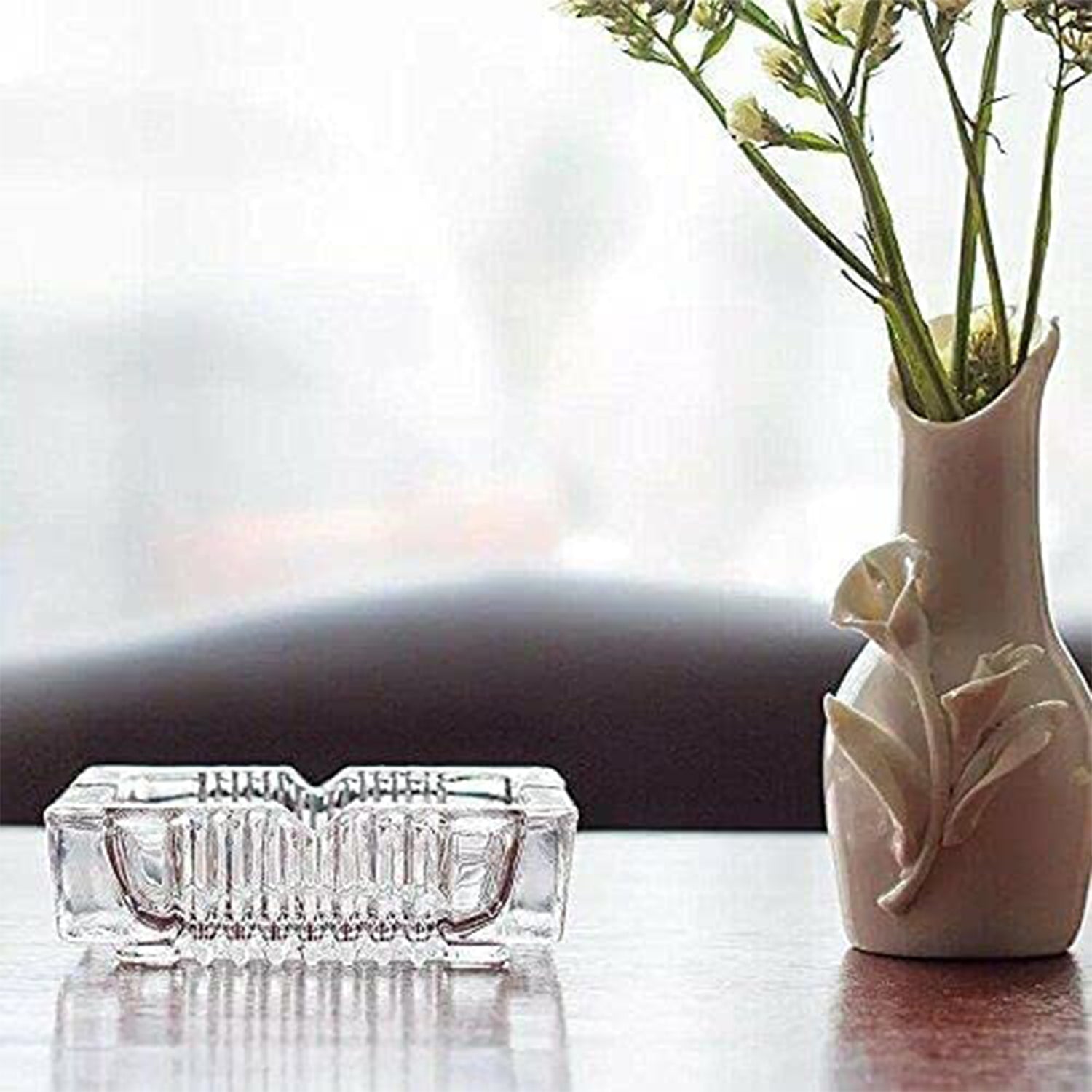 Square Glass Misti Crystal Quality Cigar Cigarette Ashtray Round Tabletop for Home Office Indoor Outdoor Home Decor