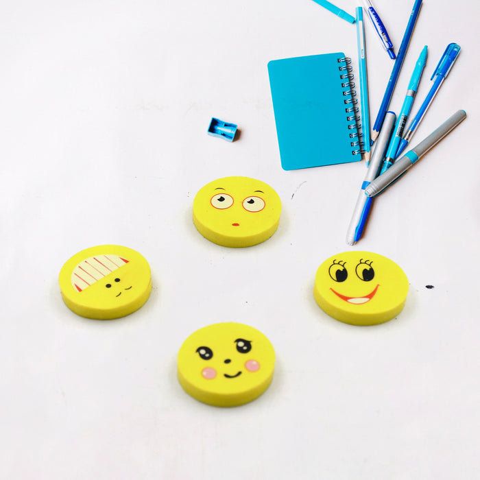 Cute Smile Emoji Erasers, Cute Smile Face Rubber Eraser Dentist Dental Clinic School Kid for School Going Kids/Birthday Party Return Gift Set (4pc Set)