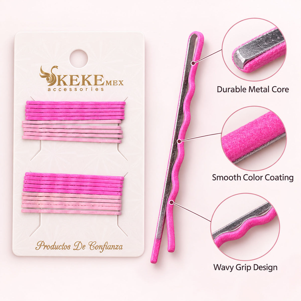 Pink Ombre Metal Bobby Pins Set for Girls and Kids (20 Pc)