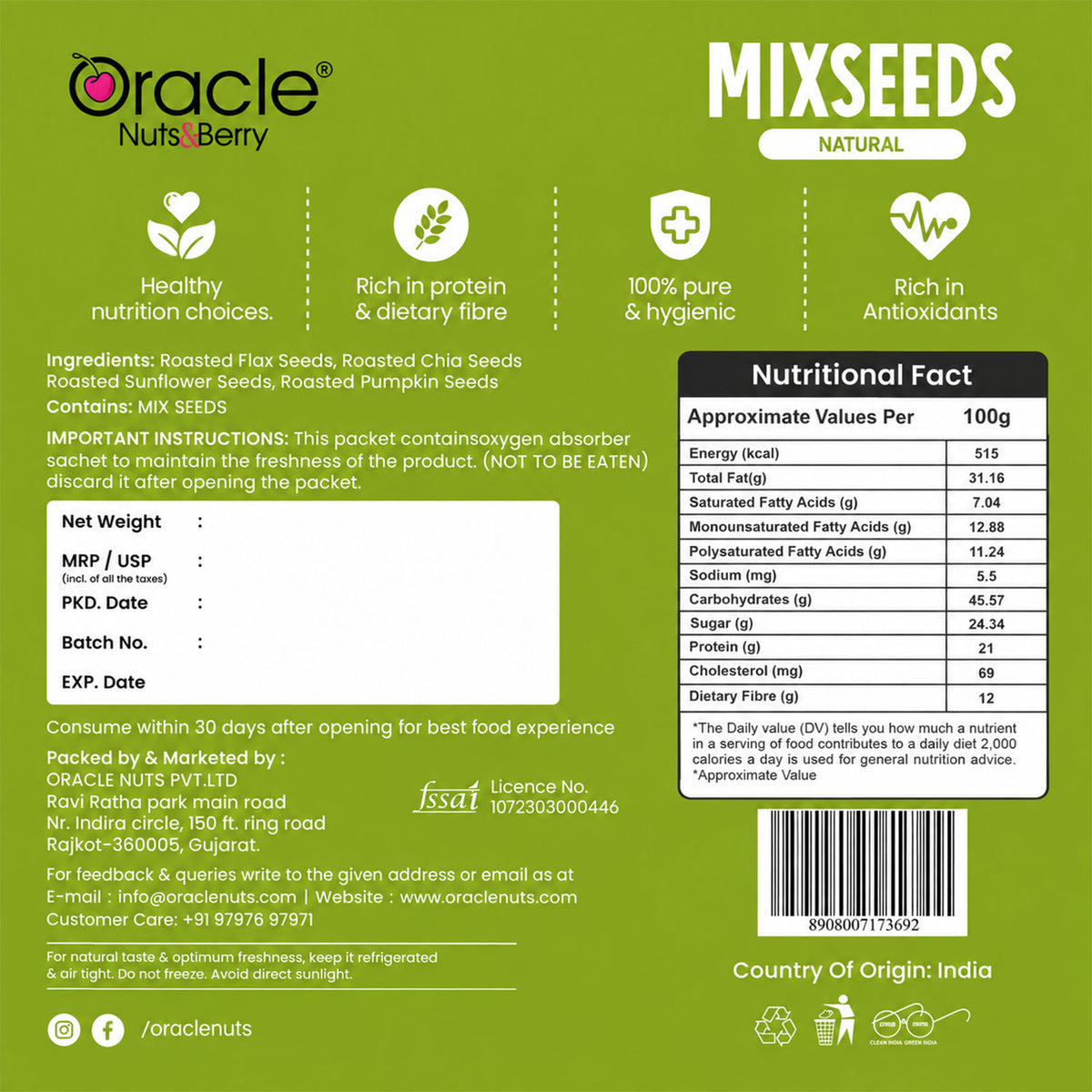 Mix Seeds Premium Natural Blend of Edible Seeds for Daily Health Nutrition (250g)