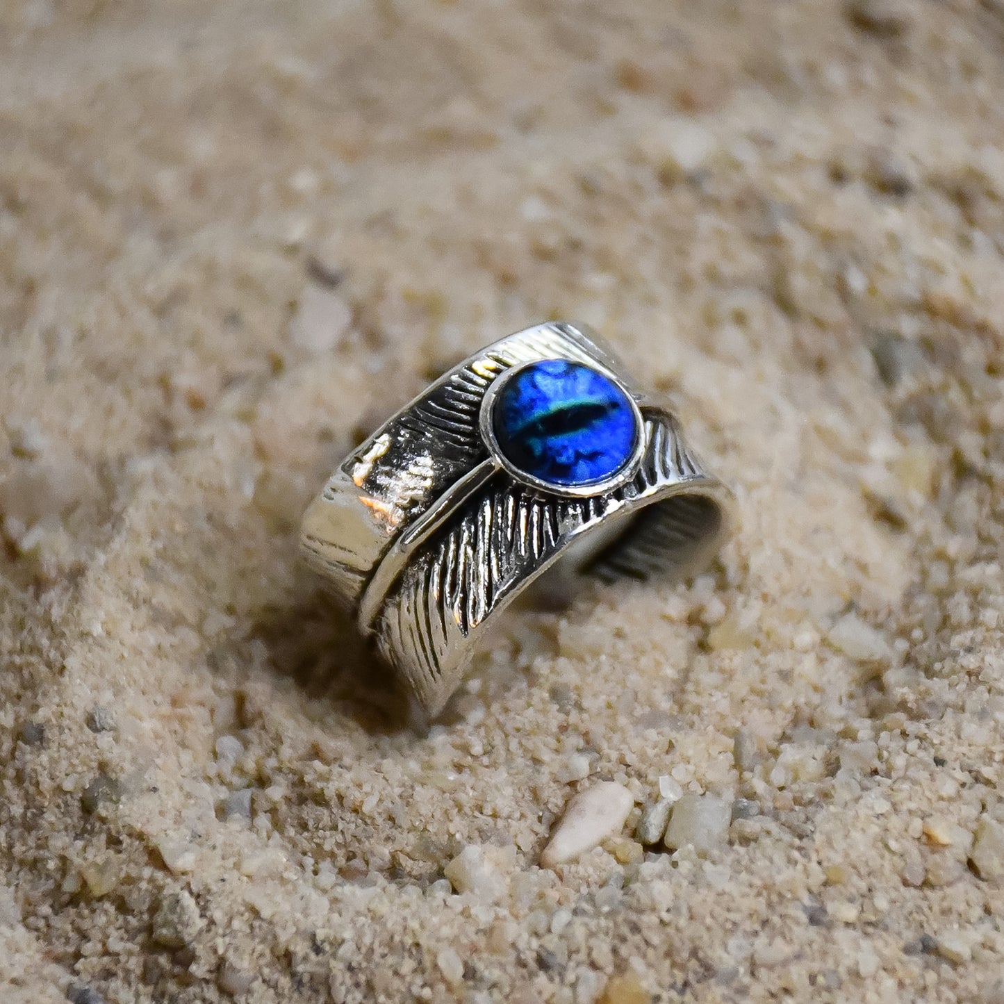 Open Blue Evil Eye Feather Finger Ring