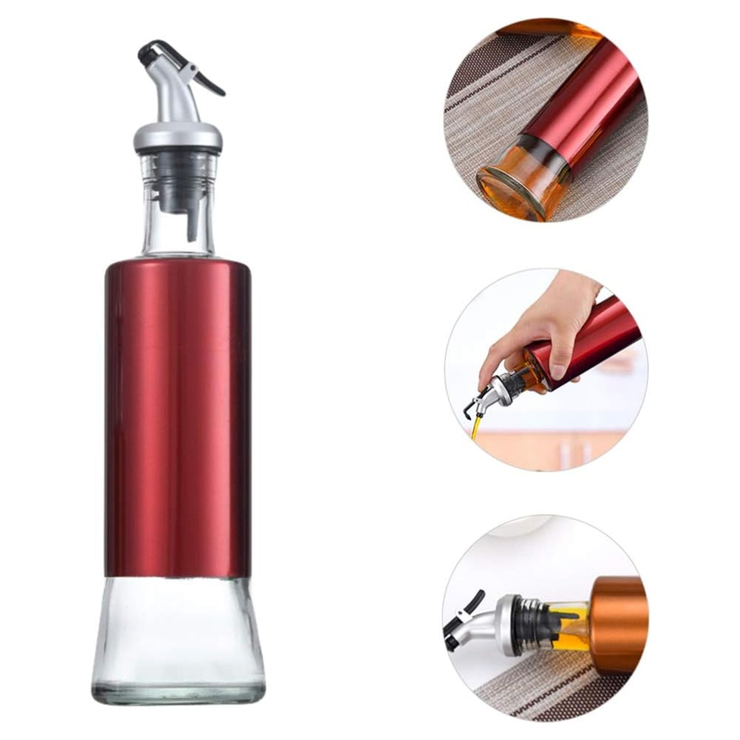 Glass Oil Dispenser with Plastic Covering, Oil and Vinegar Bottle (300 ml)