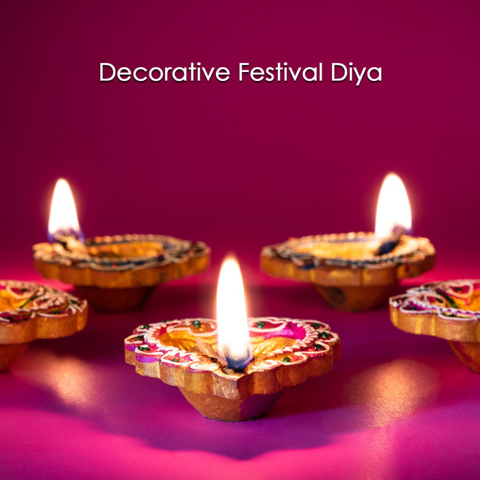 Decorative Hand Painted Clay Puja Diya for Diwali Handmade Diya (6 Pcs Set)